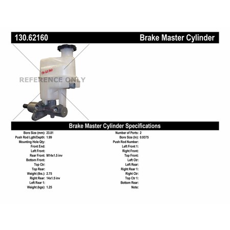 Centric Parts Brake Master Cylinder, 130.62160 130.62160