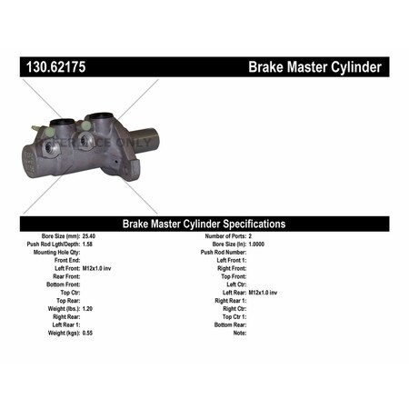 Centric Parts Premium Master Cylinder - Preferred, 130.62175 130.62175