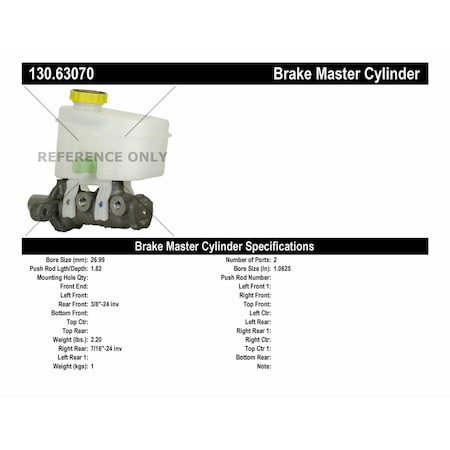 Centric Parts Brake Master Cylinder, 130.63070 130.63070