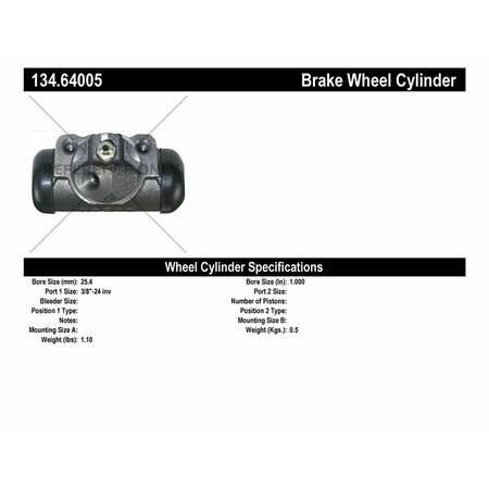 Centric Parts Drum Brake Wheel Cylinder, 134.64005 134.64005