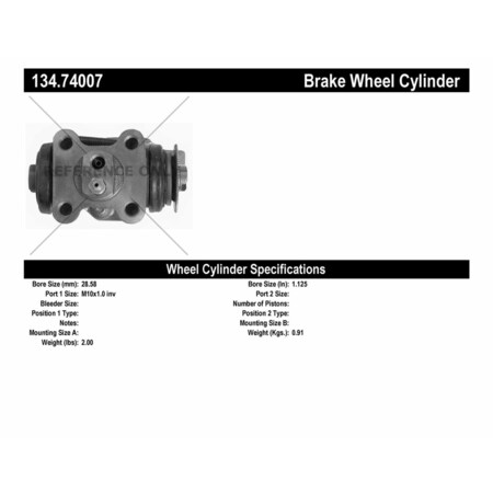 Centric Parts Drum Brake Wheel Cylinder 1996-1999 Mitsubishi Fuso FE-HD 3.9L 134.74007