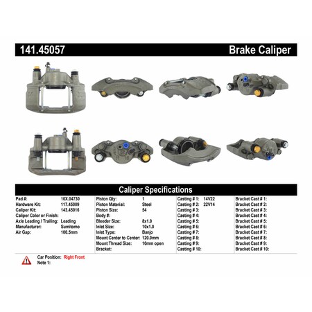 Centric Parts Premium Semi-Loaded Caliper - Front Right, 141.45057 141.45057