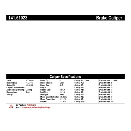 Centric Parts Remanufactured Disc Brake Caliper, 141.51023 141.51023