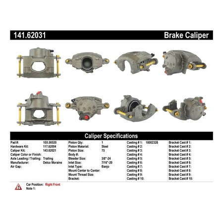 Centric Parts Premium Semi-Loaded Caliper - Front Right, 141.62031 141.62031