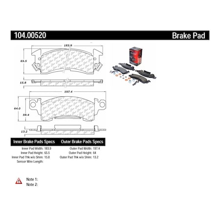 Centric Parts Disc Brake Pad Set, 104.00520, Front 104.00520