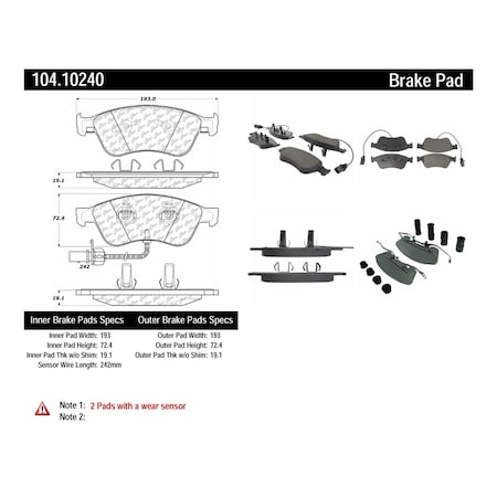 Centric Parts Disc Brake Pad Set, 104.10240, Front 104.10240