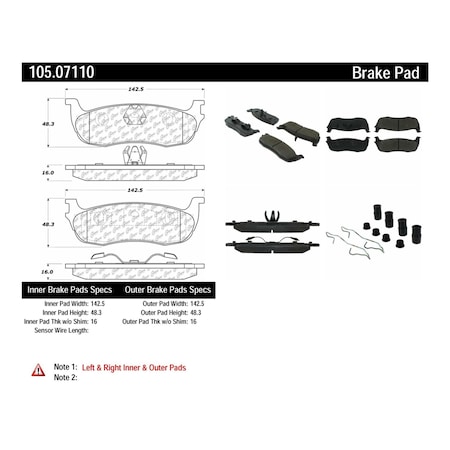 Centric Parts Disc Brake Pad Set, 105.07110, Rear 105.07110