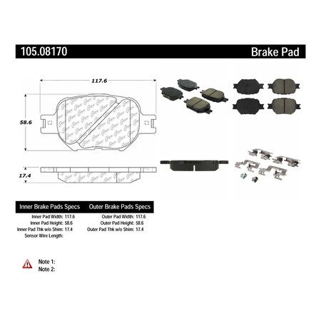 Centric Parts Disc Brake Pad Set, 105.08170 105.08170