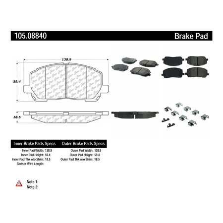 Centric Parts Disc Brake Pad Set 2001-2003 Toyota Highlander, 105.08840 105.08840