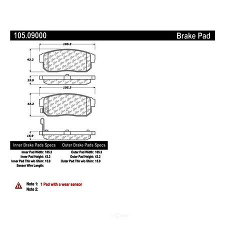 Centric Parts Disc Brake Pad Set, 105.09000 105.09000