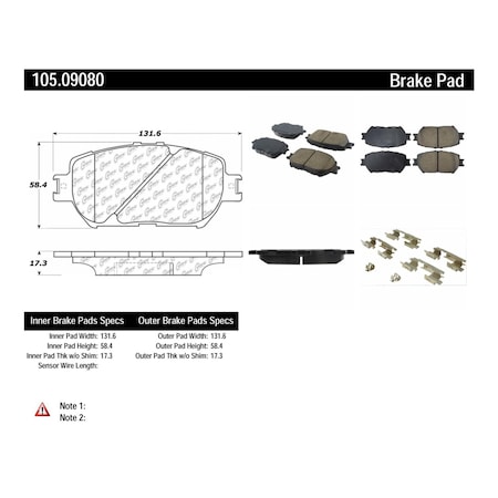 Centric Parts Disc Brake Pad Set 2004 Toyota Camry, 105.09080 105.09080