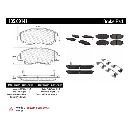Centric Parts Disc Brake Pad Set 2003-2008 Honda Pilot, 105.09141 105.09141