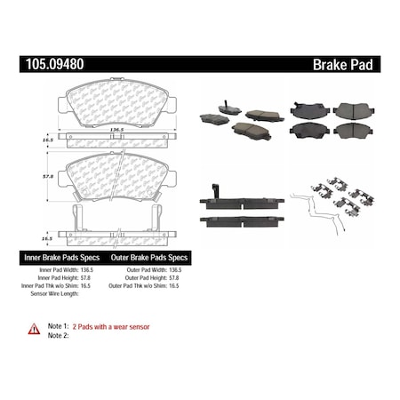 Centric Parts Disc Brake Pad Set 2003-2011 Honda Civic 1.3L, 105.09480 105.09480