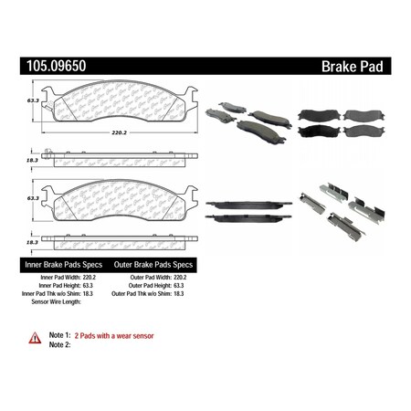 Centric Parts Disc Brake Pad Set, 105.09650, Front 105.09650