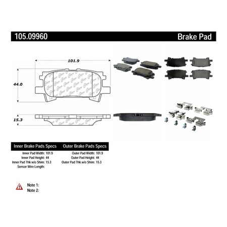Centric Parts Disc Brake Pad Set, 105.09960, Rear 105.09960
