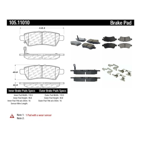 Centric Parts Disc Brake Pad Set 2008-2012 Nissan Pathfinder, 105.11010 105.11010