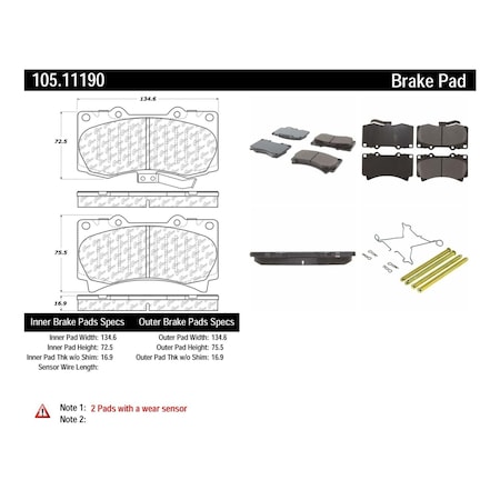 Centric Parts Disc Brake Pad Set, 105.11190 105.11190