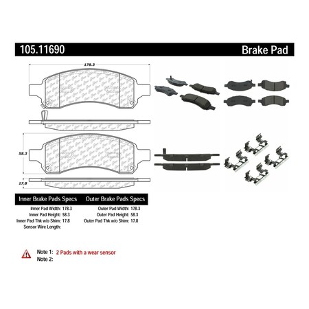 Centric Parts Disc Brake Pad Set, 105.11690, Front 105.11690