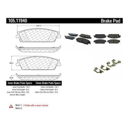 Centric Parts Disc Brake Pad Set, 105.11940 105.11940