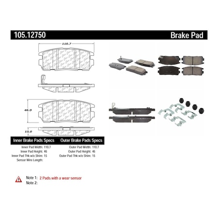 Centric Parts Disc Brake Pad Set, 105.12750 105.12750