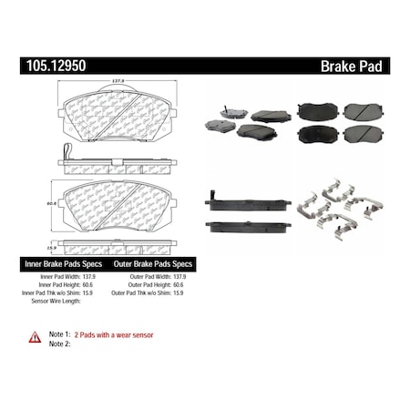 Centric Parts Disc Brake Pad Set, 105.12950 105.12950