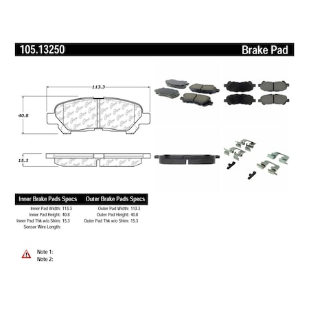Centric Parts Disc Brake Pad Set 2008-2010 Toyota Highlander, 105.13250 105.13250