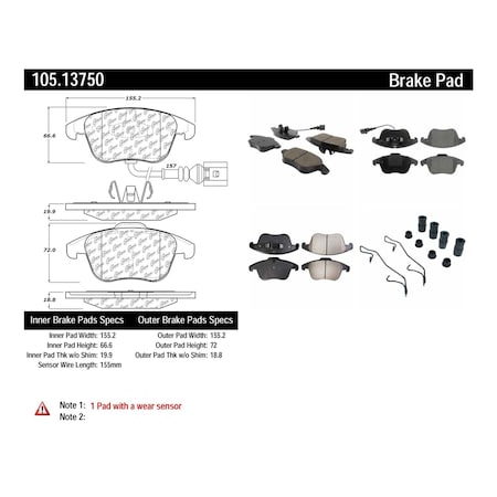 Centric Parts Disc Brake Pad Set, 105.13750 105.13750