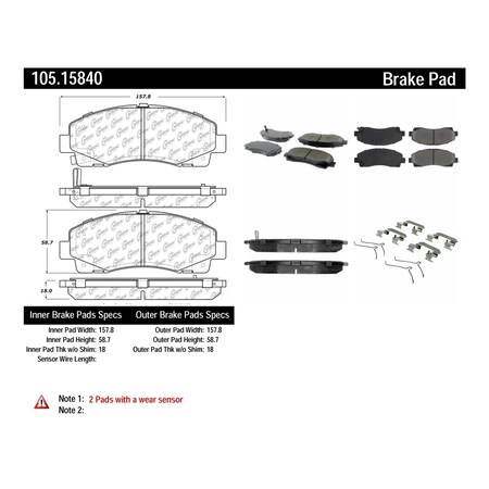 Centric Parts Disc Brake Pad Set, 105.15840 105.15840