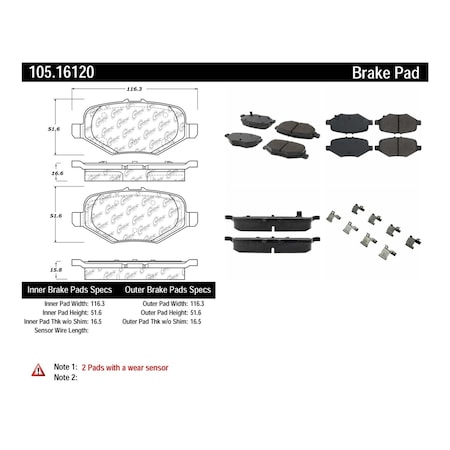 Centric Parts Disc Brake Pad Set, 105.16120 105.16120