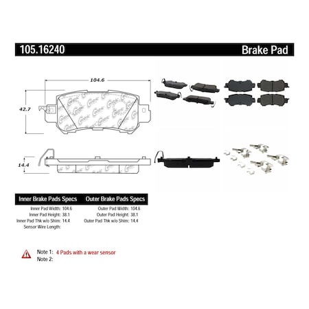 Centric Parts Disc Brake Pad Set, 105.16240 105.16240
