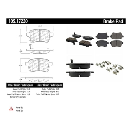 Centric Parts Disc Brake Pad Set 2014-2018 Fiat 500L 1.4L, 105.17220 105.17220