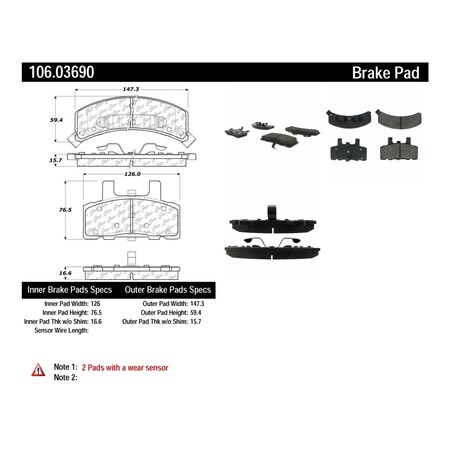 Centric Parts Disc Brake Pad Set, 106.03690, Front 106.03690