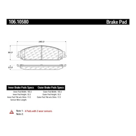 Centric Parts Disc Brake Pad Set, 106.10580, Front 106.10580