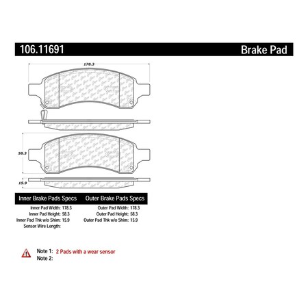 Centric Parts Disc Brake Pad Set, 106.11691, Front 106.11691
