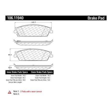 Centric Parts Disc Brake Pad Set, 106.11940, Rear 106.11940