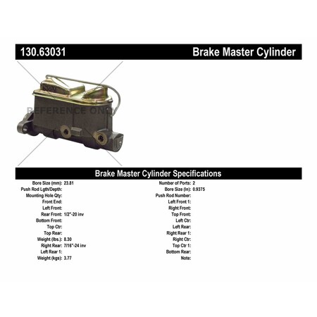Centric Parts Brake Master Cylinder, 130.63031 130.63031