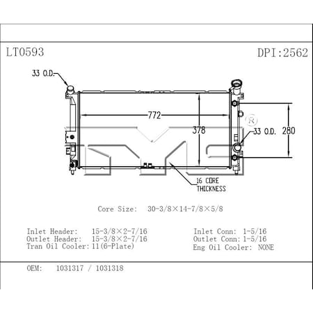 Tyc Radiator, 2562 2562