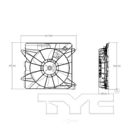 Tyc Engine Cooling Fan Assembly 2009-2014 Acura TSX 2.4L, 601460 601460