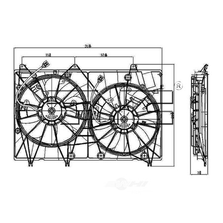 Tyc Dual Radiator&Condenser Fan Assembly 2008-2010 Toyota Highlander 622020