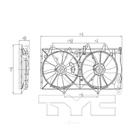Tyc Dual Radiator&Condenser Fan Assembly 2012-2014 Toyota Camry 2.5L 622760