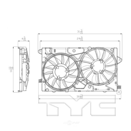 Tyc Dual Radiator and Condenser Fan Assembly, 622790 622790