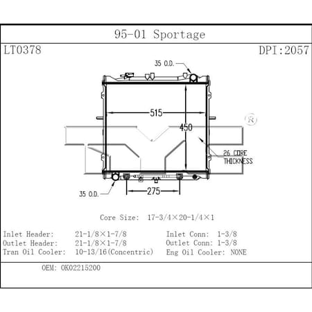 Tyc Radiator 1995-2001 Kia Sportage 2.0L, 2057 2057