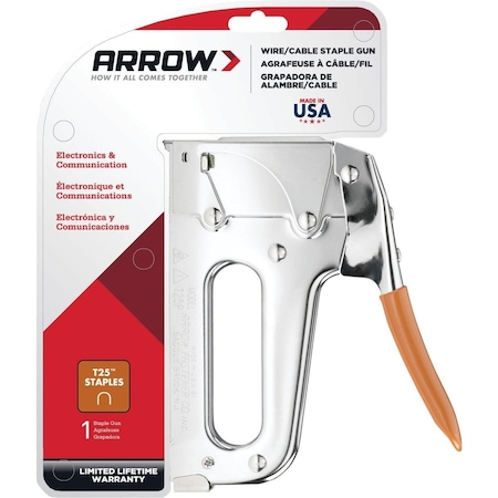 Arrow T25 Wire Staple Gun – Professional & DIY Low-Voltage Wiring Stapler, Chrome Steel, Made In USA