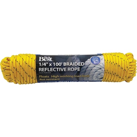 Reflector Rope All-Source 1/4 In. x 100 Ft. Yellow Braided Reflective Polypropylene ...