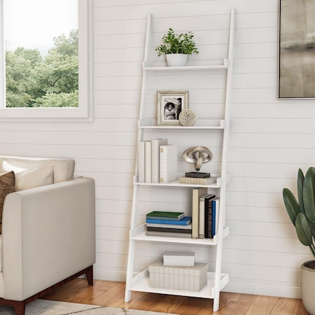 5-Tier Ladder Bookshelf, White