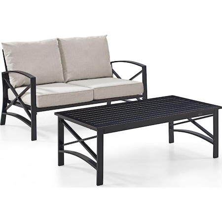 Crosley 2 Piece Kaplan Outdoor Seating Set with Oatmeal Cushion ...