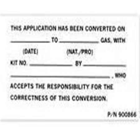 Raypak Decal Gas Conversion Data 900866 | Zoro