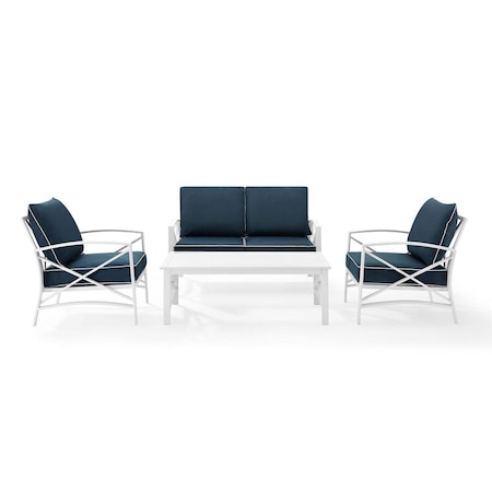 Crosley Furniture Kaplan 4-Piece Outdoor Seating Set in White with Navy ...