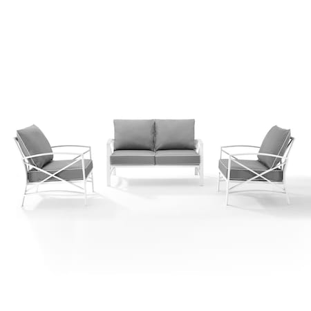 Crosley Furniture Kaplan 3-Piece Outdoor Seating Set in White with Gray ...
