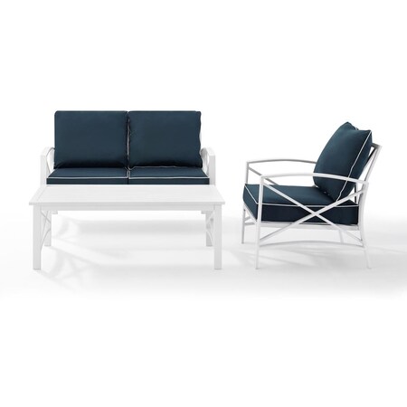 Crosley Furniture Kaplan 3-Piece Outdoor Seating Set in White with Navy ...